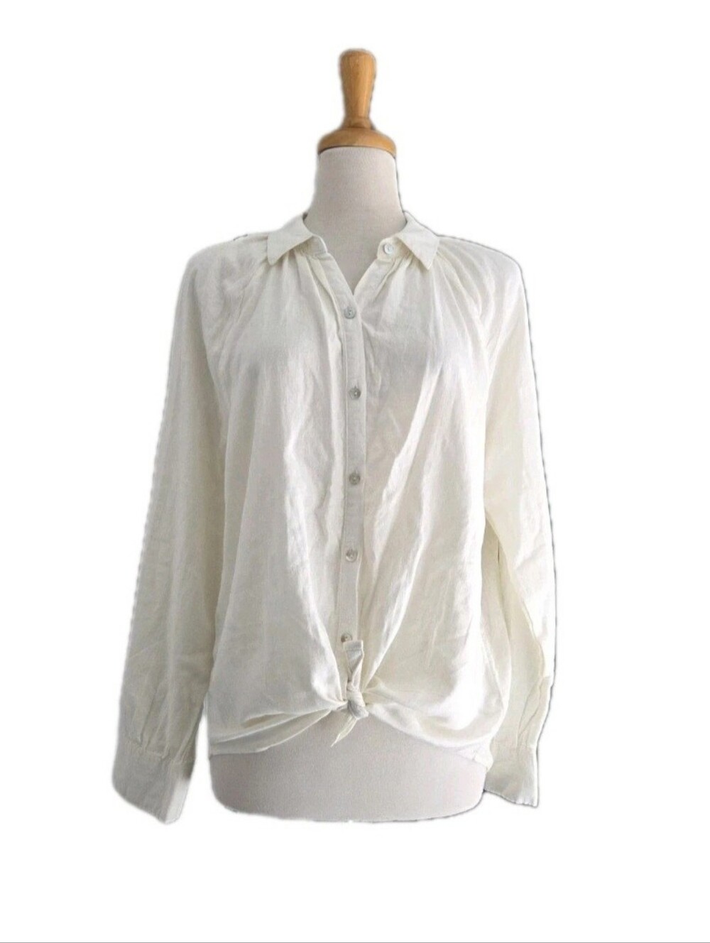 Laura Ashley Cream Linen Button Down Blouse Women's Size L Cottagecore